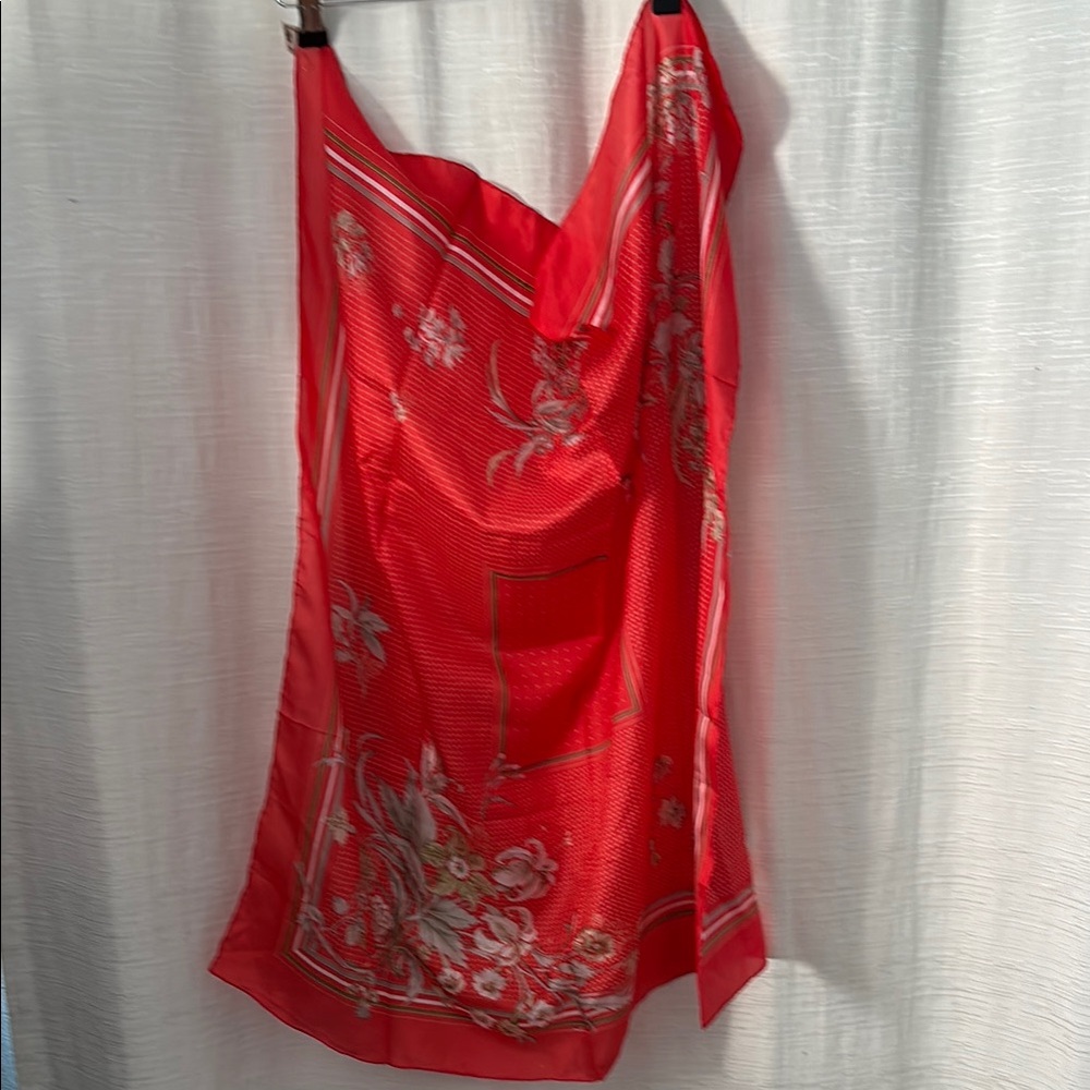 Vintage Golden Camel Red Handrolled Hand-Printed 100% Silk Scarf 32” x 32”